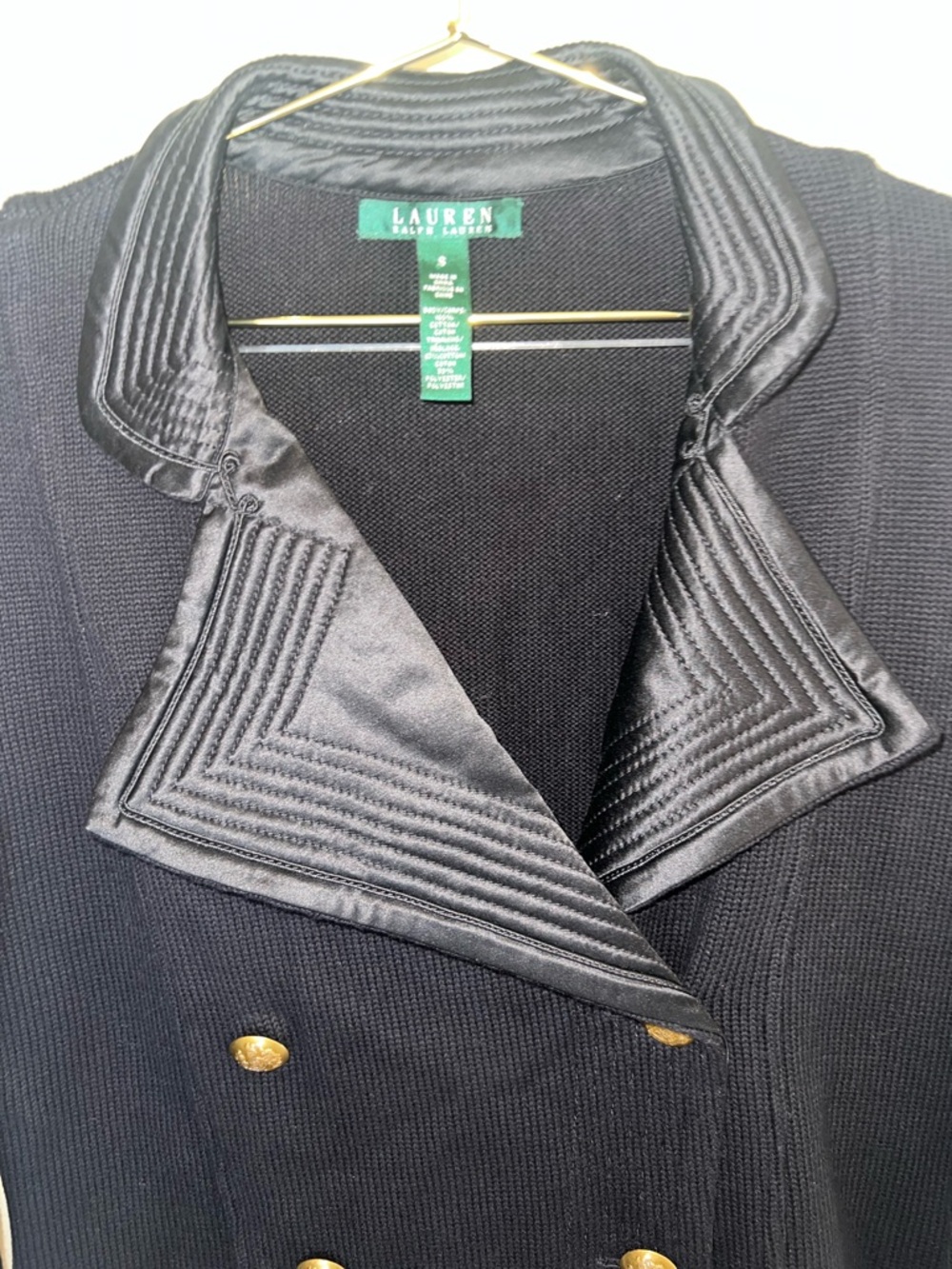 Lauren Ralph Lauren Black Military Knit Jacket Gold Crest Buttons Small - Picture 4 of 15